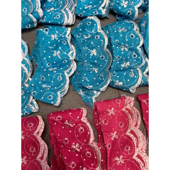 Assorted Embroidered Eyelet Lace Trim Pieces in Blue & Pink - Picture 8 of 13